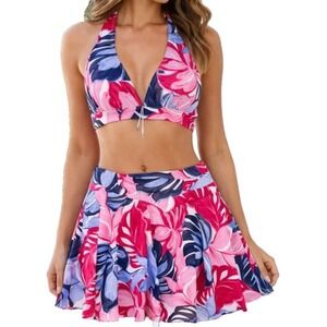 Stella Parker 2 Pc Swim Skirt & Halter Bikini Top Women's S Pink Summer NWT